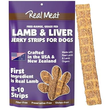 Real Meat Lamb & Liver Jerky Dog Treats - 8 Air-Dried Strips of Treats for Dogs - Grain-Free Jerky Treats Pet Snacks Made up of 95% Free-Range Lamb - All-Natural