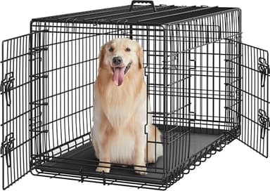 Yaheetech 42 inch Double Door Dog Crate w/Divider for Puppy to Adult XL Collapsible Metal Crate with Removable Tray Wire Dog Kennel for Large Dogs Portable Travel Cage, Black