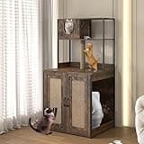 PAPIHO Cat Litter Robot Enclosure,Large Litter Box Enclosure Furniture with Shelves&Sisal Cat Scratcher,Wooden Hidden Litter Robot Cabinet for Self Cleaning Litter Boxes,Rustic Brown