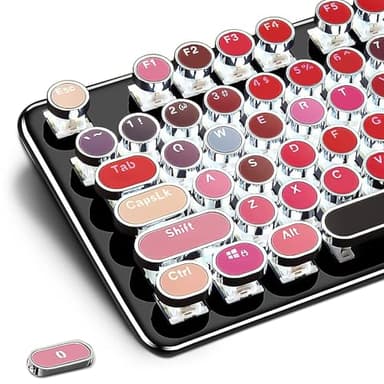 Basaltech Mechanical Keyboard with White LED Backlight,Typewriter Style Gaming Keyboard with Lipstick Round Keycaps, Blue Switches 104-Keys Wired Keyboard Metal Panel for Laptop/pc