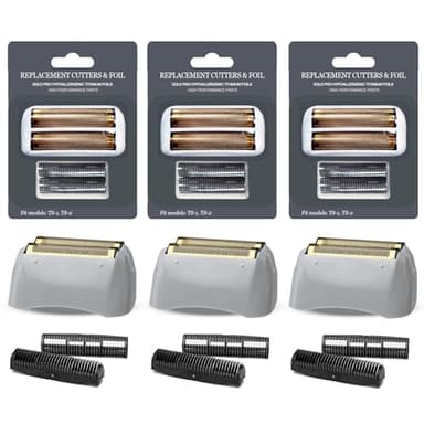 OXSITO 3Pack Gold Pro Foil and Cutters Replacement for Andis TS-1, TS-2 (17150/17155/17200) Shavers. (Foil Replacement x3, inner cutters x6)