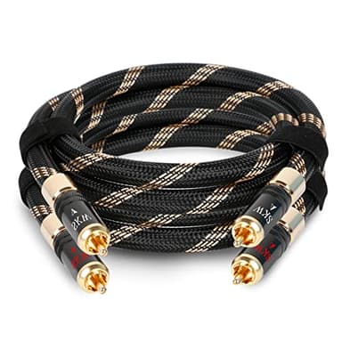 SKW Audiophile Series Locking RCA Cable, 2RCA Male to 2RCA Male Hi-Fi Interconnect Cord, 3.2ft/1M, 10mm Diameter (Secure Fit for Home Theater & Stereo Systems)