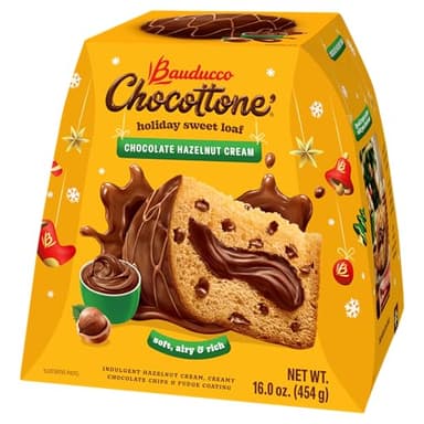 Bauducco Chocottone Hazelnut Cream - Moist & Fresh Cake, Traditional Italian Recipe with Fudge Topping, Filled with Hazelnut Cream and Chocolate Chips, 16.0 oz (Pack of 1)