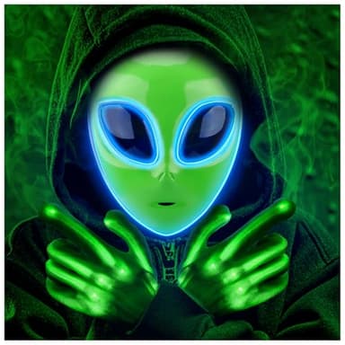 Tanganan LED Alien Mask for Adult Kids,Halloween LED Light up Mask 3 Modes Lighted Face Mask for Festival Cosplay Costume Parties Gift (1pc+gloves)
