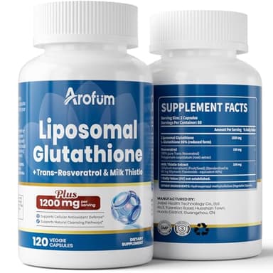 Arofum Liposomal Glutathione 1000mg, with Resveratrol & Milk Thistle | High Absorption Reduced Glutathione liposomal Supplement | 120 Vegan Capsules for Skin Health, Immune & Liver Support