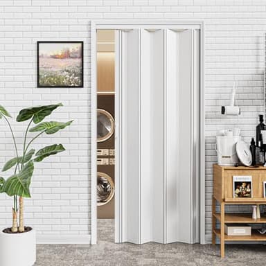CRUTOP 24-36 x 80in Accordion Doors Interior Folding Door, White PVC Accordion Door with Upgraded Roller & Complete Hardware & Handle, for Closet Bathroom Doorways