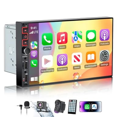 9" Double Din Car Stereo with Wireless Apple CarPlay & Android Auto,QLED IPS Touchscreen Double Din Radio,1080P Backup Camera, Mirror Link, Voice Control, Bluetooth 5.3, GPS, AM/FM, Type-C, EQ, SWC