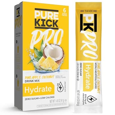 PURE KICK PRO Hydration Electrolyte Drink Mix, Pineapple Coconut, Includes 1 Box with 6 Packets in Each Box