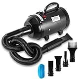 NESTROAD Dog Dryer, 4.3HP/3200W High Velocity Pet Hair Dryer, Stepless Adjustable Speed, Quick-Drying, Reduce Noise & Heat Insulation, 4 Nozzles and a Brush, Black