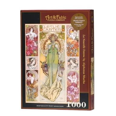 Art & Fable Puzzle Company La Nouvelle Femme by Alphonse Mucha 1000 Piece Fine Artwork Premium Adult Jigsaw Puzzle - Perfect for Game Nights, Gifting, and Family Fun