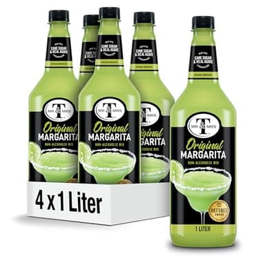 Mr & Mrs T Margarita Mix, 1 L bottle (Pack of 4), Tangy Lime Blend Flavored Cocktail Mixer, Made with Cane Sugar, Perfect for Traditional Margarita and Mocktail Drinks