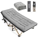 Fragess Portable Camping Cot, 600LBS Max Load, Extra Wide with Thick Mattress, Folding Cot for Outdoor Camping/Office, Home Nap (Grey)