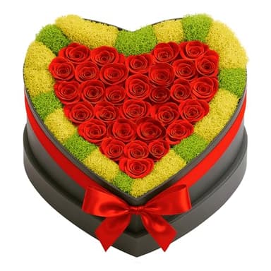 Moss Heart 30 Petite Preserved Roses, Heart Shaped Box, Real Forever Roses with Moss Last 1+ Year, Romantic Gift for Women, Wife, Girlfriend, Mother’s Day, Birthday, Anniversary, Valentine’s Day