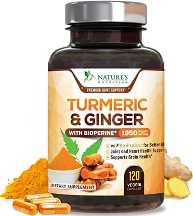 Turmeric Curcumin Supplement 1950mg - 95% Curcuminoids with Organic Turmeric & Ginger, BioPerine Black Pepper for Best Absorption, Nature's Vegan Joint Support, Non-GMO, Bottled in USA - 120 Capsules