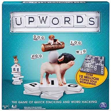 Spin Master Games, Upwords, Classic Word Game with Stackable Letter Tiles, Family Board Game, Crossword Activity, 1-4 Players, for Ages 8 & Up