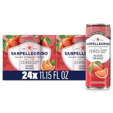 Sanpellegrino Zero Grams Added Sugar Italian Sparkling Drinks Blood Orange, Sparkling Orange and Blood Orange Beverage, 24 Pack of 11.15 Fl Oz Cans