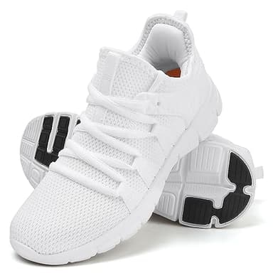 INZCOU Running Shoes Lightweight Tennis Shoes Non Slip Gym Workout Shoes Breathable Mesh Walking Sneakers Pure White 9.5women / 8.5men