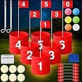 LHPY Golf Games, Golf Yard Games with LED Light and Club, Portable Golf Practice Outdoor Games 6 Hole Set, Golf Bucket for Home Adults Kids Lawn, Beach, Yard, Camping