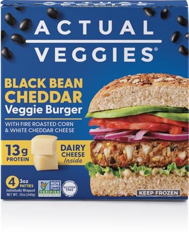 Actual Veggies Black Bean Cheddar Veggie Burger, 12 OZ