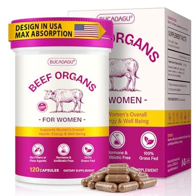 Beef Organ Supplement for Women - Grass-Fed Beef Liver, Kidney, Heart, Uterus, Ovary - Supports Female Energy & Hormone Balance - Pasture Raised in New Zealand - Iron, B12 & CoQ10 - 120 Capsules