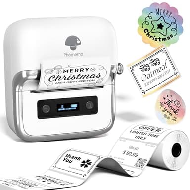 Phomemo M250 Label Maker Machine with Tape, 3 Inch Label Maker for Address, 2026 Upgrade Portable Barcode Printer for Business, Home, Logo Label, Sticker Printer for Phones & PC, with 1 Roll Label