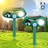2 Pack 2025 Solar Ultrasonic Repellent Outdoor Cat Squirrel Skunk Dog Repellent for Yard Deer Repeller Devices with Motion Detection Animal Deterrent Light for Raccoon Rabbit Rodent