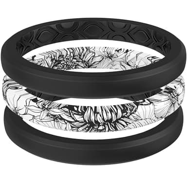 ThunderFit Stackable Silicone Ring Enhancers for Women, Breathable Rubber Wedding Bands - Braided Design 3mm Wide 1.8mm Thick - 3/8 Variety Multipack