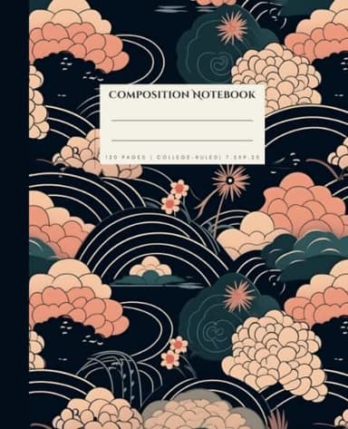 Composition Notebook: Japanese Wave Washi Paper Design Notebook | College-Ruled | 120 Pages | 7.5" x 9.75" | Perfect For School, College, Work, Log Books, or Journaling