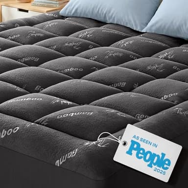 Ultra Soft Queen Size Mattress Topper - Viscose Made from Bamboo Pillow Top Mattress Pad for Back Pain Relief - Naturally Cooling for Hot Sleepers, Dark Gray