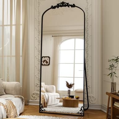 XRAMFY Arched Full Length Mirror, 71'' x 28'' Vintage Full Body Mirror with Carved for Home Decor, Standing Floor Mirror for Wall for Living Room, Bedroom, Cloakroom, Black, Retro Style