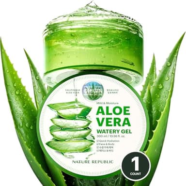 Nature Republic MILD & MOISTURE ALOE VERA WATERY GEL (1 PCS) Quick Hydration & Moisturizing,fast absorbing non-sticky texture,korean skin care for Face,Hair,Sunburn relief, aftershave, all Skin Types