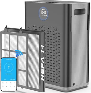 Air Purifier with Smart WiFi & PM 2.5 Sensor for Home Large Room up to 2800ft², HEPA H14 Washable Filter, 22dB Ultra Quiet, Auto Mode, Ideal for Bedroom