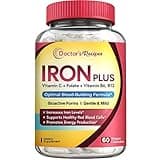 Doctor's Recipes Iron Supplement, Iron Bisglycinate with Vitamin C, B6, Folate & B12, Non-Constipating, Stomach Friendly, Gentle Iron Pills for Iron Deficiency, Blood & Energy Support, 60 Vegan Caps