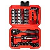 LLNDEI 48 Piece 1/4 Inch Mini Socket Ratchet Wrench Set, Metric Shallow Socket (4-14mm) 6-Point,with 72 Teeth Mini Ratcheting Wrench, Screwdriver Bit Set, Universal Joints and 3 Inch Extensions