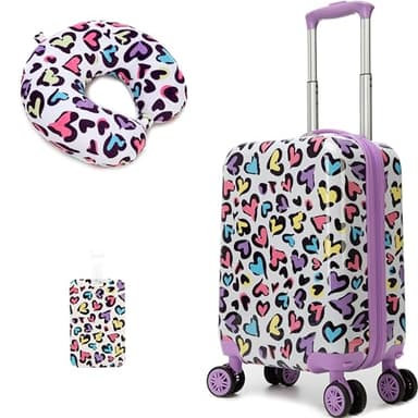 Inprof Kids Luggage with Spinner Wheels Carry on Suitcases for Girls 2 Piece Luggage Sets 16" Toddler Suitcase for Kids Rolling Suitcase Airline Approved (Bainbow Leopard)
