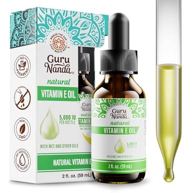 GuruNanda Pure & Natural Vitamin E Oil for Skin, Face, & Nails, 5,000 IU, With D-Alpha Tocopherol & MCT Oil to Help Enhance Absorption, Non-GMO & Vegan, 2 FlOz