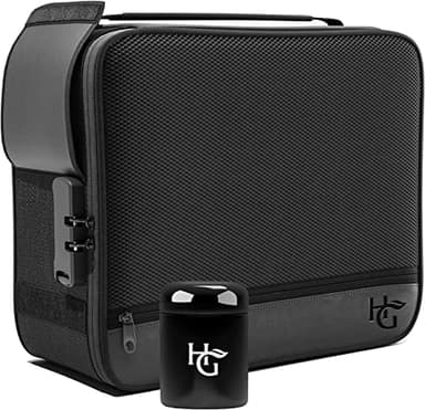 Herb Guard XL Smell Proof Bag & Airtight Case with Combination Lock (Container Holds Up to 5 Ounces) - Includes YKK Zippers, 250ml / Half oz Smell Proof Jar, Built in Tray & Travel Bags (Black)