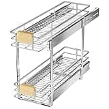 LOVMOR 2 Tier Pull Out Cabinet Organizer 7½" W x 21½" D, Slide Out Drawers with Wooden Handle, Sliding Shelves Organization and Storage for Kitchen, Pantry