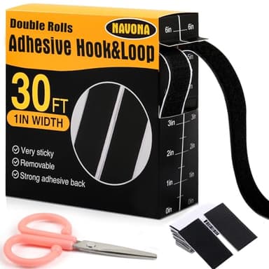 Navona 30Ft x 1 Inch Hook and Loop Strips with Adhesive – 2 Rolls Heavy Duty Hook and Loop Tape with Backing for Home, Office, School, and Crafting Projects, Black