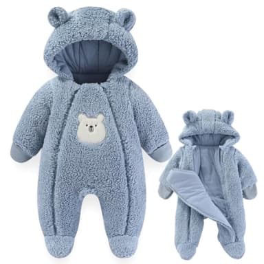 Fairy Baby Newborn Baby Winter Snowsuit Double Zipper Hooded One-Piece Bear Romper Fleece Jumpsuit Girl Boy Navy 0-3M