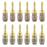 Nakamichi FanLock Excel Series 24k Gold Plated Banana Plug 10 AWG - 18 AWG Gauge Size 4mm for Speakers Amplifier Hi-Fi Stereo Home Theatre Radio Audio Wire Cable Quick Connector, 12 Pcs (6-Pairs)