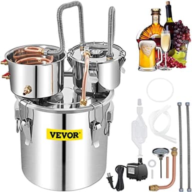 VEVOR Alcohol Still 13GAL/50L, Alcohol Distiller with Thumper Keg, Distillery Kit for Alcohol with Copper Tube & Build-in Thermometer & Water Pump