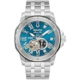 Bulova Marc Anthony Men's Automatic Marine Star Stainless Steel Watch,Open Aperture,Exhibition Case Back,Diamond Accent Blue Sunray Dial, (Model:98D184)
