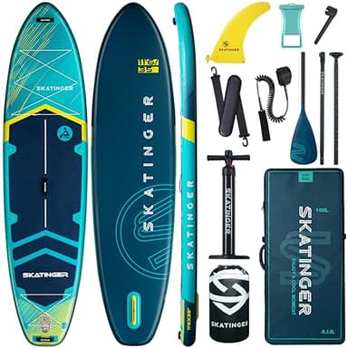 Skatinger 11'6×35" Super Wide Inflatable Paddle Board, Ultra Stable Stand Up Paddleboards for 450lb/3 People/Family/Big Size w/Shoulder Strap, 100L Backpack, Ultra-Light All-Round Sup Board, Blue