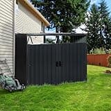 Garbage Bin Storage Shed for 2 Trash Cans,Outdoor Trash Can Storage for Patio,Stainless Galvanized Steel Bin Shed,Rust-Proof & Scratch-Resistant Trash Can Hider for Garden,Yard,Lawn (Black)