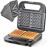 Reemix 3-in-1 Waffle, Grill & Sandwich Maker, Panini Press Grill and Waffle Iron Set with Removable Non-Stick Plates, Perfect for Cooking Grilled Cheese, Tuna Melts, Burgers, Steaks and Snacks, Black (3 in1 Sandwich Maker All Stainless Steel)