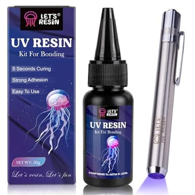 LET'S RESIN UV Resin Kit with Light, Bonding&Curing in Seconds, 30g UV Resin with Flashlight for Welding, Jewelry UV Glue Adhesive for Plastic Repair, Glass Light, Craft Decor