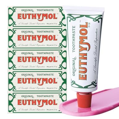 EUTHYMOL Original Toothpaste (3.7fl oz*5, Pack of 5) - Fluoride-Free Toothpaste for Sensitive Teeth & Gum. Bad Breath, Cavity Prevention, 12-Hour Long Lasting Freshness with Wintergreen