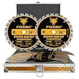 FOXBC 8" Carbide Stacking Dado Blade Set for SawStop, Jet, Dewalt, Bosch Saw - 14 Pieces