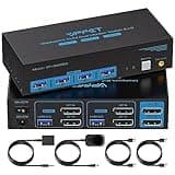 8K@60Hz Displayport KVM Switch 2 Monitors 2 Computers Display Port 4K@120Hz USB3.0 Dual Monitor KVM Switches for 2 PC Share 2 Screens and 1 Set of Keyboard Mouse Printer and U Disk with 2 USB Cables